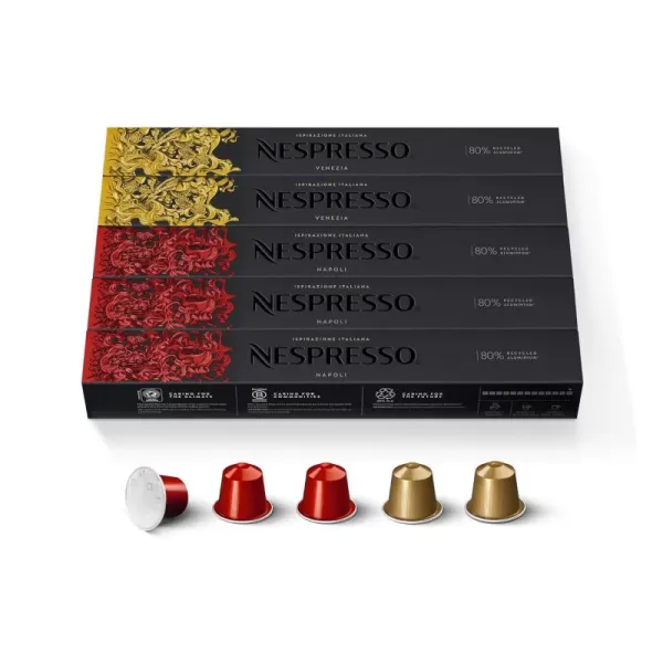 Nespresso Cpasules OriginalLine, Napoli and Venezia, Medium and Dark Roast Espresso Coffee 50 Count Espresso Coffee Pods, Brews 1.35oz