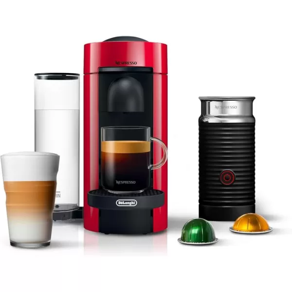 Nespresso VertuoPlus Coffee and Espresso Machine by De'Longhi with Aeroccino Milk Frother,Cherry Red