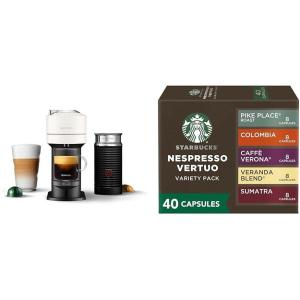 image:imageNespresso Vertuo Next Coffee and Espresso Maker by DeLonghi with Aeroccino Milk Frother White  Starbucks Capsules Vertuo Line