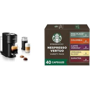 image:imageNespresso Vertuo Next Premium Coffee and Espresso Maker by Breville with Aeroccino Milk Frother Black  Starbucks Capsules Vertuo Line