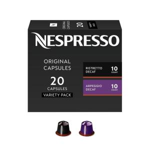 image:imageNespresso Capsules Original Dark Roast Decaffeinated Variety Pack Espresso Coffee 20Count Pack of 1 Espresso Coffee Pods Brews 135ozDecaffeinated Variety Pack