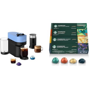 image:imageNespresso Vertuo Pop Coffee and Espresso Machine by DeLonghi with Aeroccino Milk Frother Pacific Blue  Starbucks Capsules