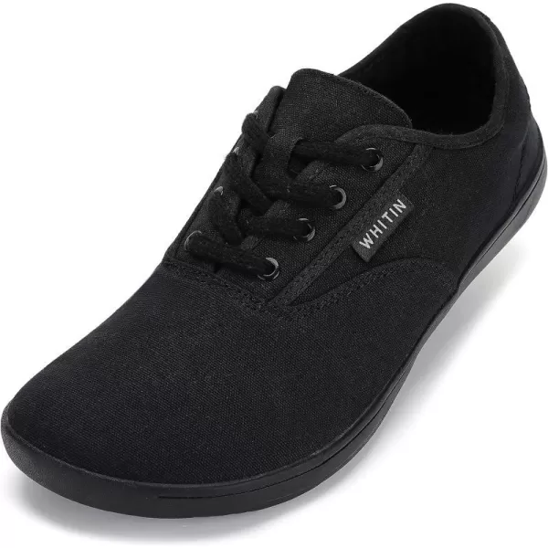 imageWHITIN Mens Wide Canvas Barefoot Sneakers  Zero Drop Sole  Minimalist FootwearW87  All Black