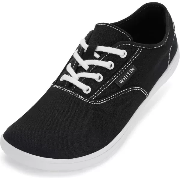 imageWHITIN Mens Wide Canvas Barefoot Sneakers  Zero Drop Sole  Minimalist FootwearW87  Black White