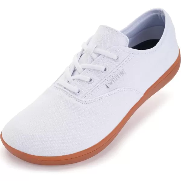 imageWHITIN Mens Wide Canvas Barefoot Sneakers  Zero Drop Sole  Minimalist FootwearW87  White Gum