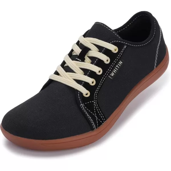 imageWHITIN Mens Wide Canvas Minimalist Barefoot Sneakers  Zero Drop Sole  Ultimate Toe FreedomW81v2 Black Gum  Canvas