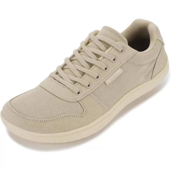 imageWHITIN Mens Wide Toe Box Barefoot Shoes  Canvas Minimalist Sneakers  Zero Drop SoleW882  Beige