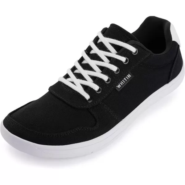 imageWHITIN Mens Wide Toe Box Barefoot Shoes  Canvas Minimalist Sneakers  Zero Drop SoleW882  Black White