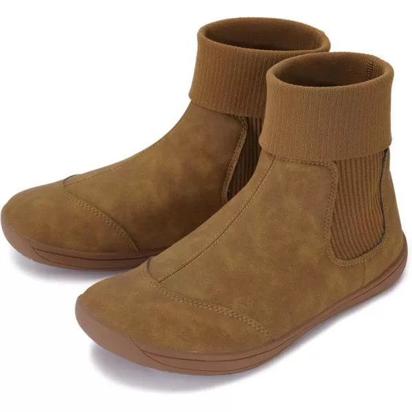 imageWHITIN Womens Minimalist Barefoot Chelsea Boots  Stacked Socklike Cuffs  Wide WidthW821  Light Brown