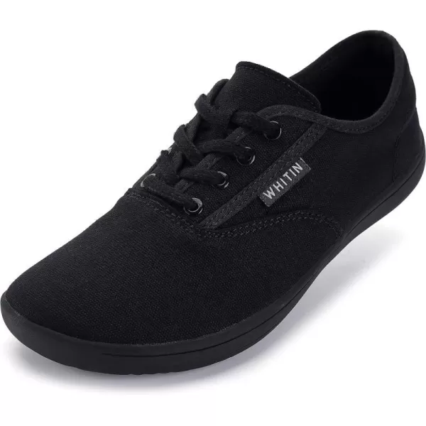 imageWHITIN Womens Wide Canvas Barefoot Shoes  Zero Drop Sole  Minimalist Casual SneakerW87  All Black