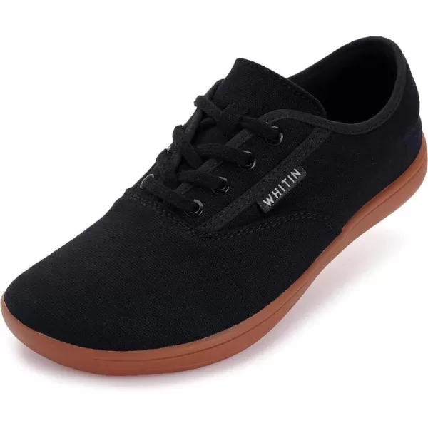 imageWHITIN Womens Wide Canvas Barefoot Shoes  Zero Drop Sole  Minimalist Casual SneakerW87  BlackGum