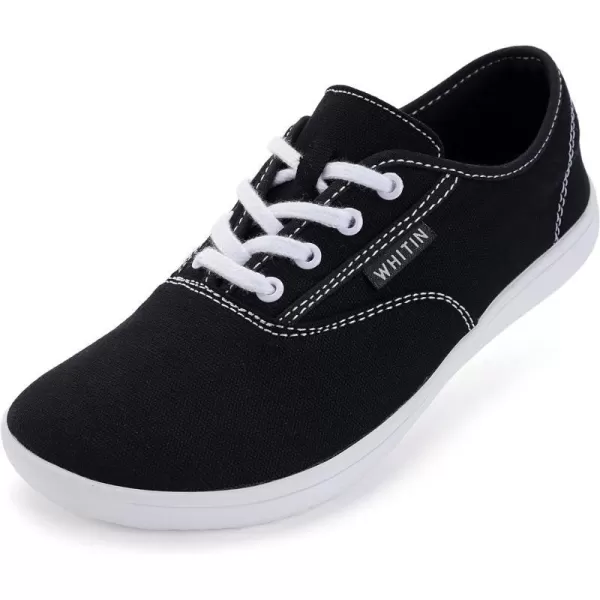 imageWHITIN Womens Wide Canvas Barefoot Shoes  Zero Drop Sole  Minimalist Casual SneakerW87  BlackWhite
