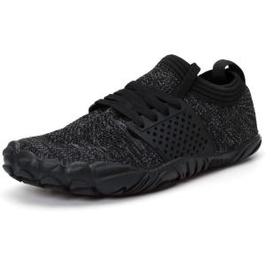 imageWHITIN Mens Trail Running Shoes Minimalist Barefoot 5 Five Fingers Wide Width Toe Box Gym Workout Fitness Low Zero Drop Male Sneakers Treadmill Free Athletic Ultra Black Gray Size 11
