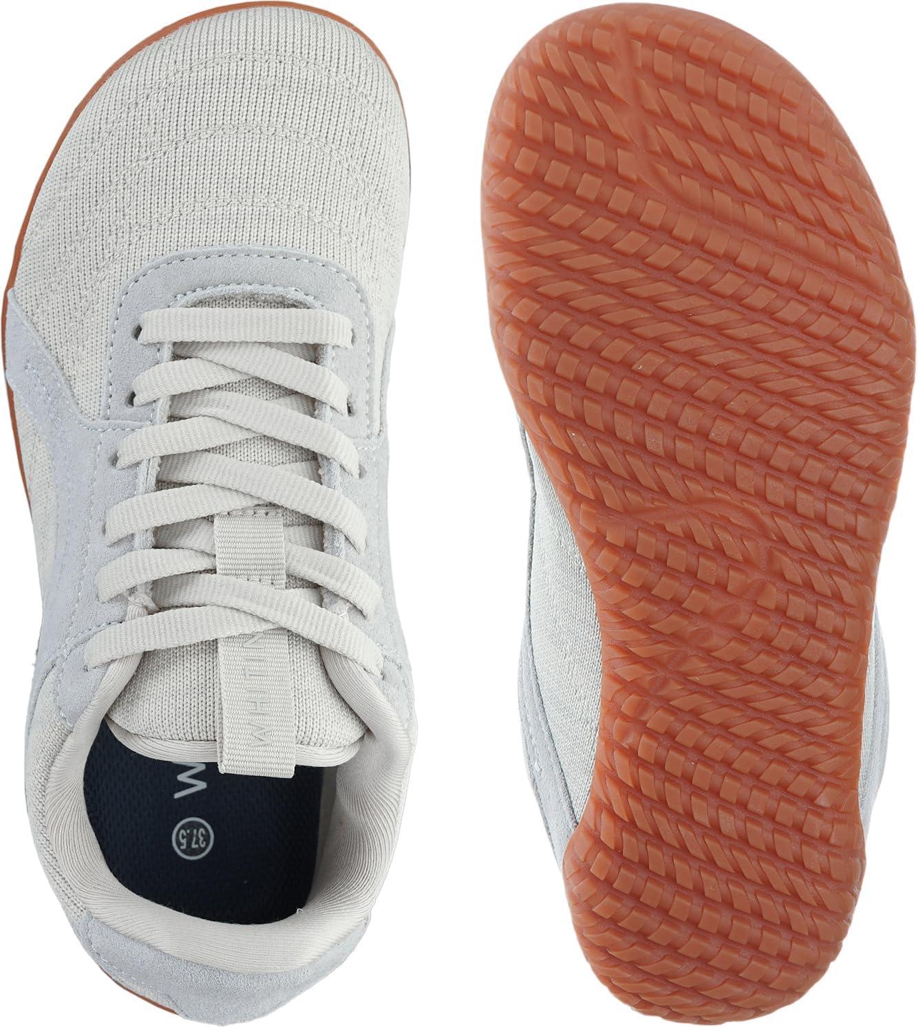 imageWHITIN Womens Wide Barefoot Sneakers  Retro TrackInspired Trainer  Zero Drop LifestyleBeige Grey