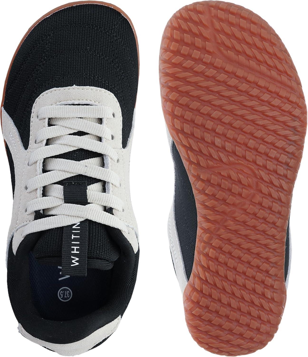 imageWHITIN Womens Wide Barefoot Sneakers  Retro TrackInspired Trainer  Zero Drop LifestyleBlack Gum