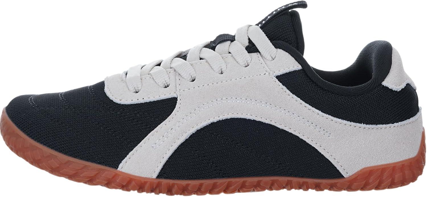 imageWHITIN Womens Wide Barefoot Sneakers  Retro TrackInspired Trainer  Zero Drop LifestyleBlack Gum