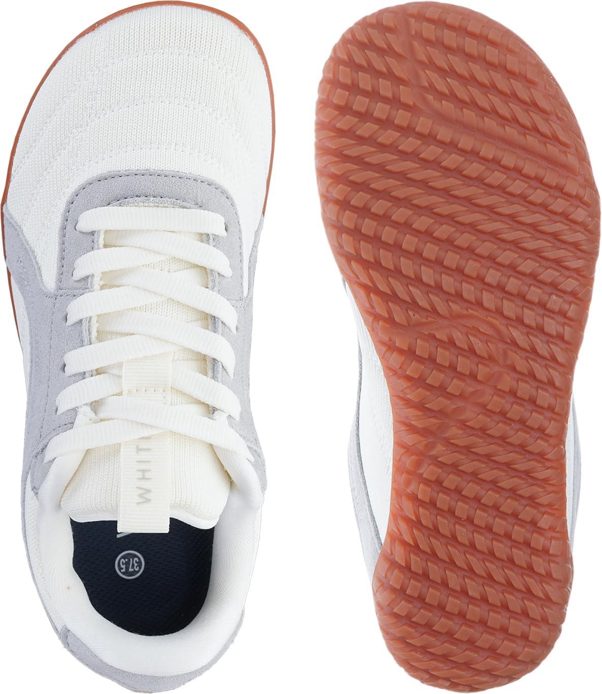 imageWHITIN Womens Wide Barefoot Sneakers  Retro TrackInspired Trainer  Zero Drop LifestyleWhite Gum