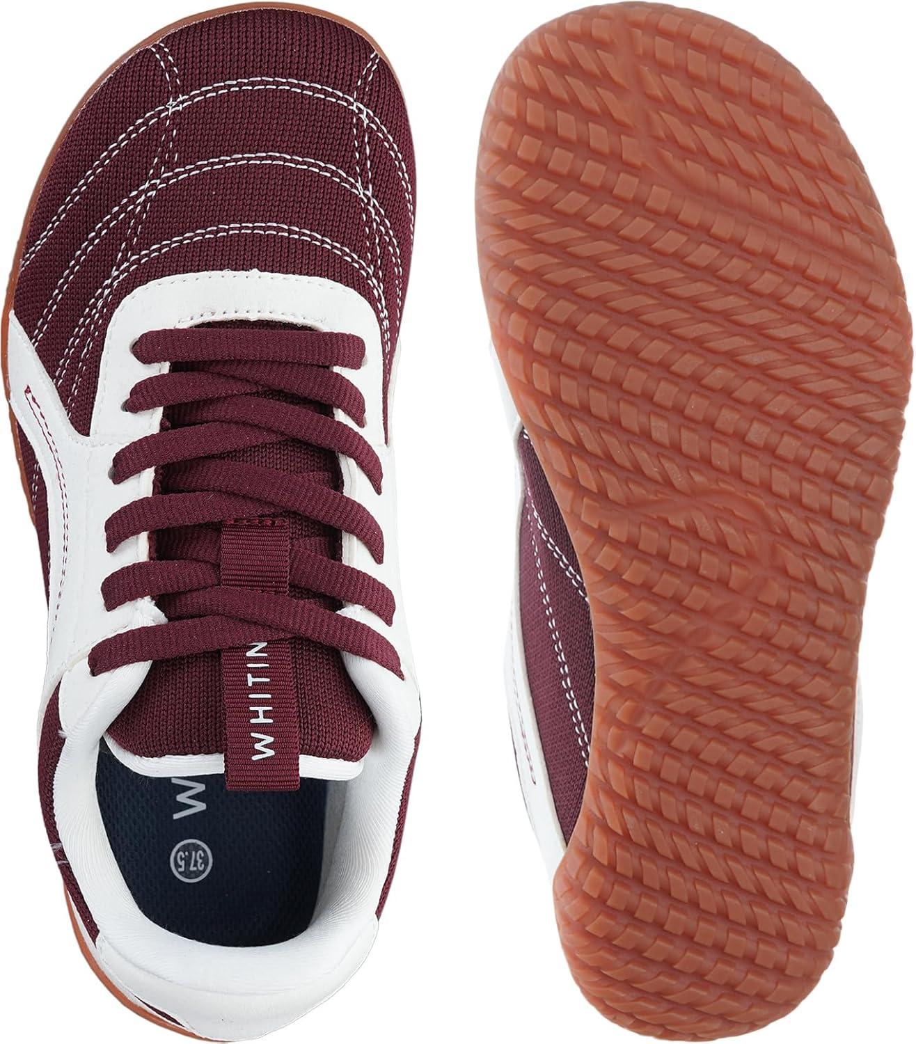 imageWHITIN Womens Wide Barefoot Sneakers  Retro TrackInspired Trainer  Zero Drop LifestyleWine Gum