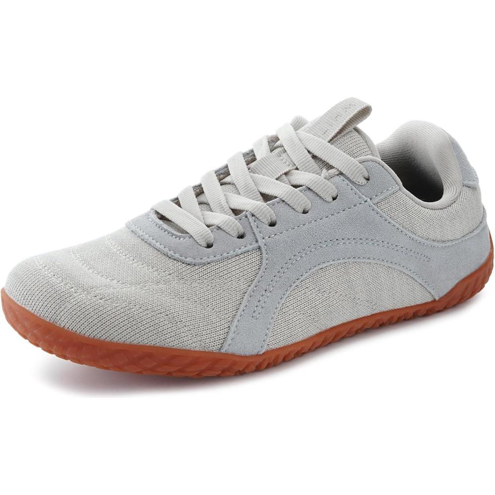 imageWHITIN Womens Wide Barefoot Sneakers  Retro TrackInspired Trainer  Zero Drop LifestyleBeige Grey