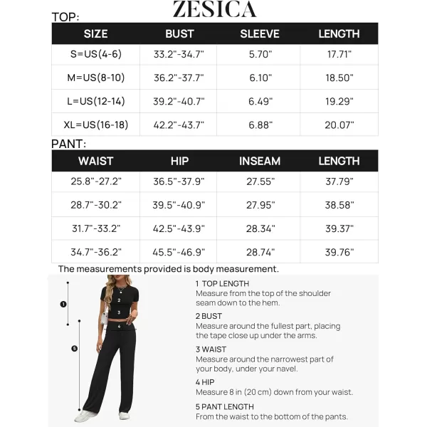 imageZESCA Womens 2 Piece Lounge Sets Casual Y2K Outfits Short Sleeve Crop Top Fold over Flare Pants TracksuitsBlack