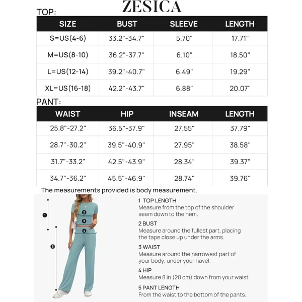 imageZESCA Womens 2 Piece Lounge Sets Casual Y2K Outfits Short Sleeve Crop Top Fold over Flare Pants TracksuitsBlue