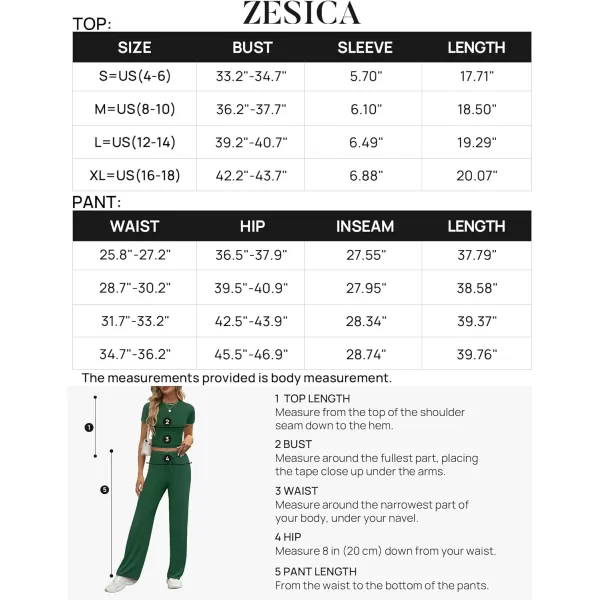 imageZESCA Womens 2 Piece Lounge Sets Casual Y2K Outfits Short Sleeve Crop Top Fold over Flare Pants TracksuitsGreen