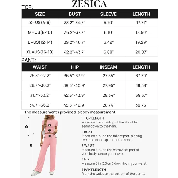 imageZESCA Womens 2 Piece Lounge Sets Casual Y2K Outfits Short Sleeve Crop Top Fold over Flare Pants TracksuitsPink