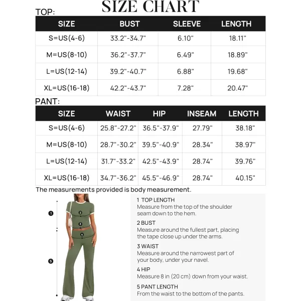 imageZESCA Womens 2 Piece Outfits Lounge Sets Causal Short Sleeve Knit Crop Top Fold over Flare Pants TracksuitsArmy Green