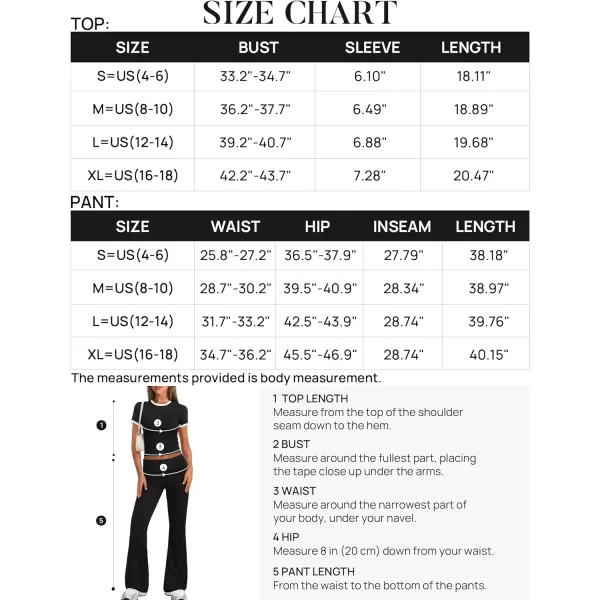 imageZESCA Womens 2 Piece Outfits Lounge Sets Causal Short Sleeve Knit Crop Top Fold over Flare Pants TracksuitsBlack