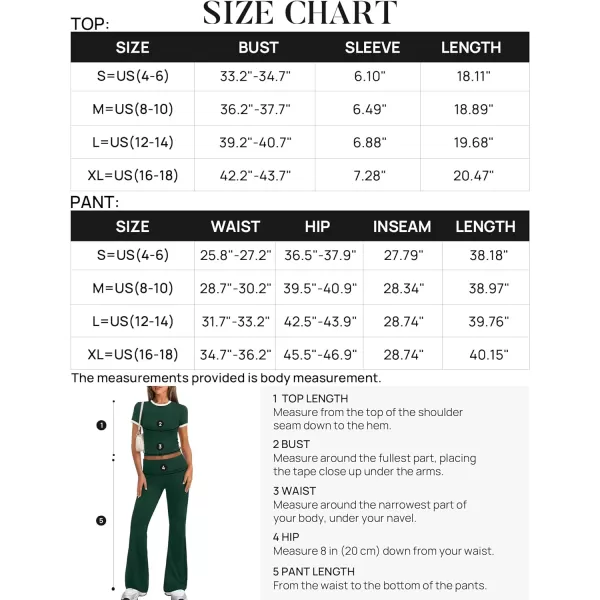 imageZESCA Womens 2 Piece Outfits Lounge Sets Causal Short Sleeve Knit Crop Top Fold over Flare Pants TracksuitsGreen