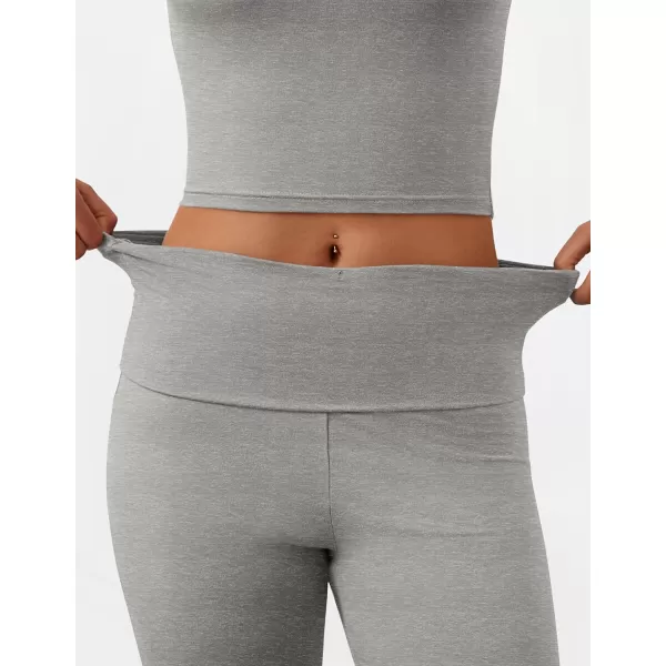 imageZESCA Womens 2 Piece Outfits Lounge Sets Causal Short Sleeve Knit Crop Top Fold over Flare Pants TracksuitsGrey