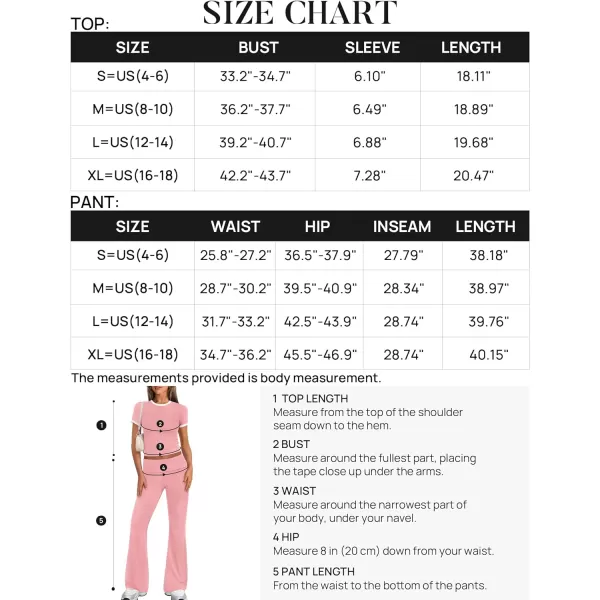 imageZESCA Womens 2 Piece Outfits Lounge Sets Causal Short Sleeve Knit Crop Top Fold over Flare Pants TracksuitsPink