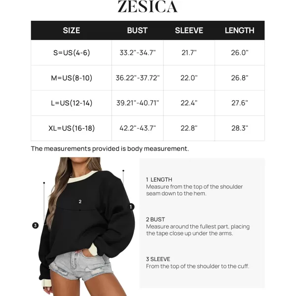 imageZESICA 2023 Sweatshirts for Women Casual Oversized Long Sleeve Crewneck Y2K Fleece Loose Pullover Sweatshirt TopsBlack