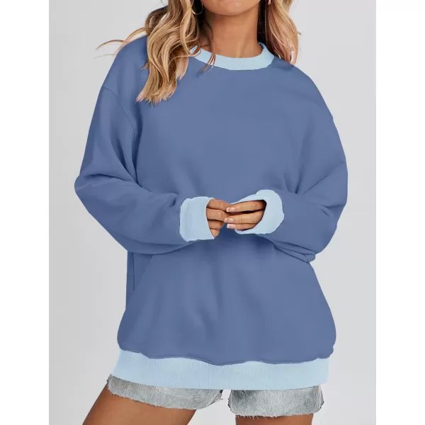 imageZESICA 2023 Sweatshirts for Women Casual Oversized Long Sleeve Crewneck Y2K Fleece Loose Pullover Sweatshirt TopsBlue