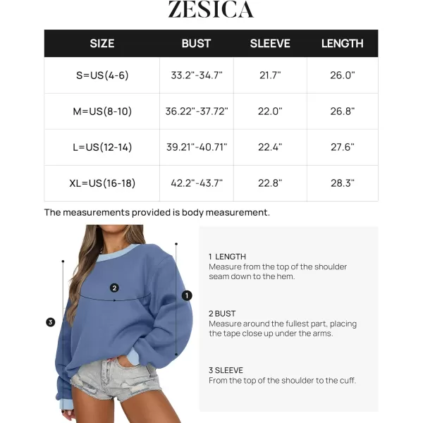 imageZESICA 2023 Sweatshirts for Women Casual Oversized Long Sleeve Crewneck Y2K Fleece Loose Pullover Sweatshirt TopsBlue