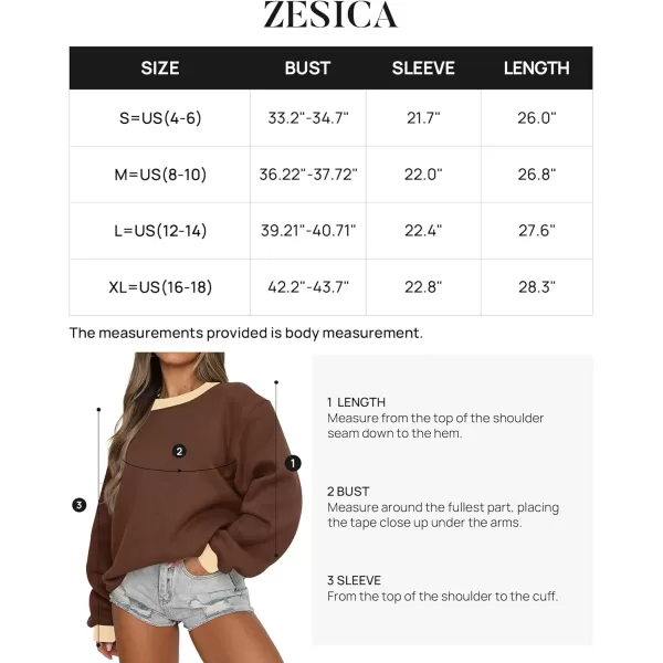imageZESICA 2023 Sweatshirts for Women Casual Oversized Long Sleeve Crewneck Y2K Fleece Loose Pullover Sweatshirt TopsCoffee