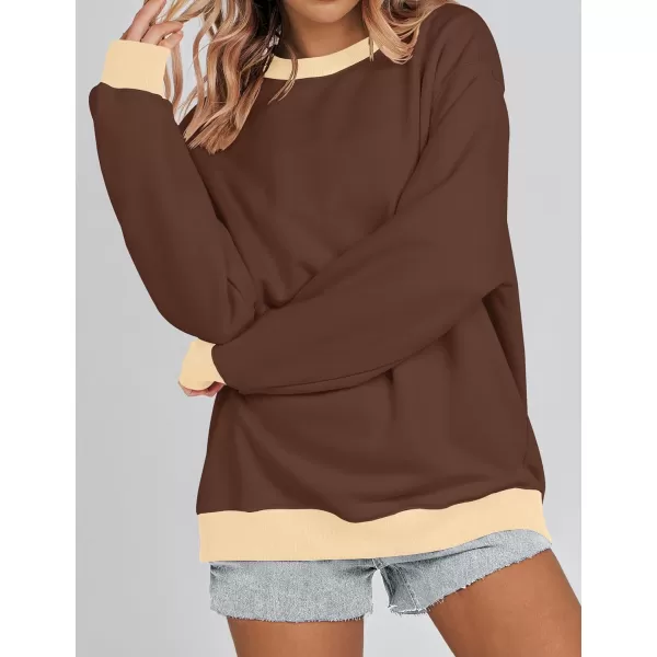 imageZESICA 2023 Sweatshirts for Women Casual Oversized Long Sleeve Crewneck Y2K Fleece Loose Pullover Sweatshirt TopsCoffee