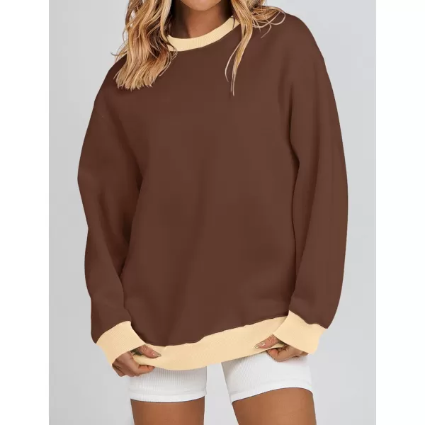 imageZESICA 2023 Sweatshirts for Women Casual Oversized Long Sleeve Crewneck Y2K Fleece Loose Pullover Sweatshirt TopsCoffee