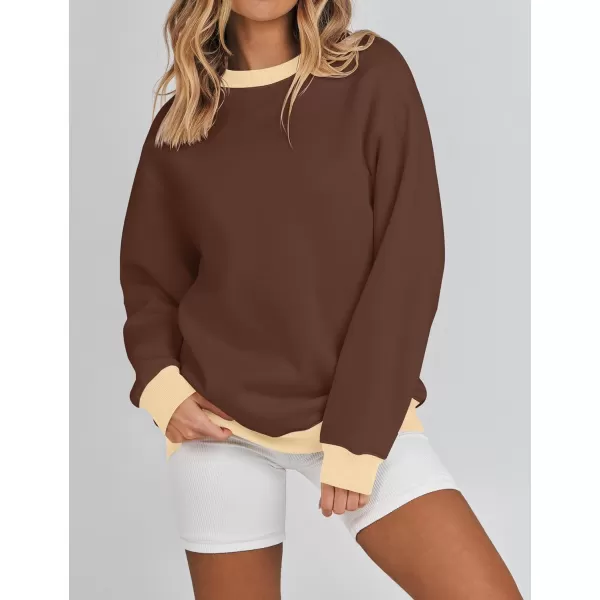 imageZESICA 2023 Sweatshirts for Women Casual Oversized Long Sleeve Crewneck Y2K Fleece Loose Pullover Sweatshirt TopsCoffee