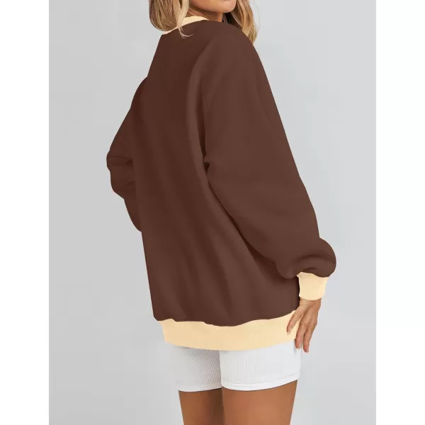 imageZESICA 2023 Sweatshirts for Women Casual Oversized Long Sleeve Crewneck Y2K Fleece Loose Pullover Sweatshirt TopsCoffee