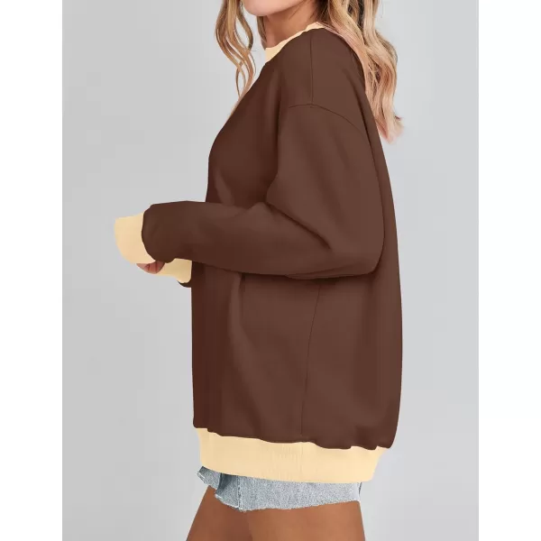imageZESICA 2023 Sweatshirts for Women Casual Oversized Long Sleeve Crewneck Y2K Fleece Loose Pullover Sweatshirt TopsCoffee