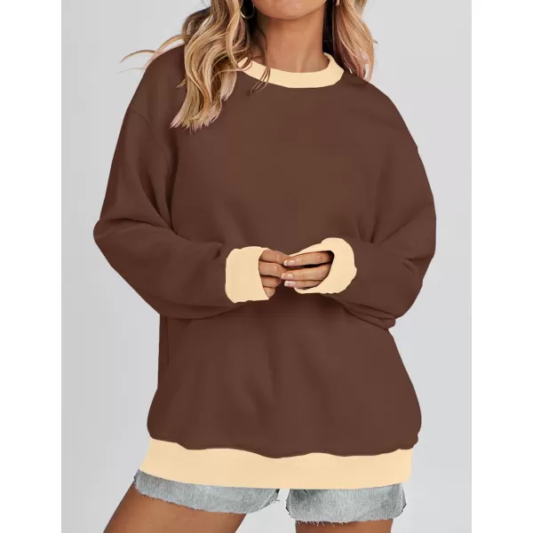 imageZESICA 2023 Sweatshirts for Women Casual Oversized Long Sleeve Crewneck Y2K Fleece Loose Pullover Sweatshirt TopsCoffee