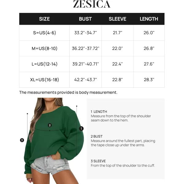 imageZESICA 2023 Sweatshirts for Women Casual Oversized Long Sleeve Crewneck Y2K Fleece Loose Pullover Sweatshirt TopsDarkgreen