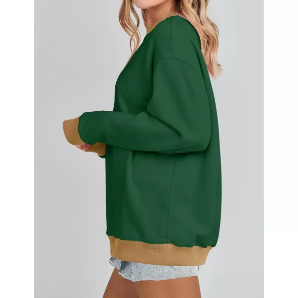 imageZESICA 2023 Sweatshirts for Women Casual Oversized Long Sleeve Crewneck Y2K Fleece Loose Pullover Sweatshirt TopsDarkgreen