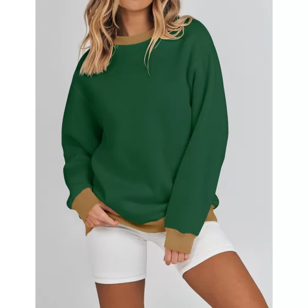 imageZESICA 2023 Sweatshirts for Women Casual Oversized Long Sleeve Crewneck Y2K Fleece Loose Pullover Sweatshirt TopsDarkgreen