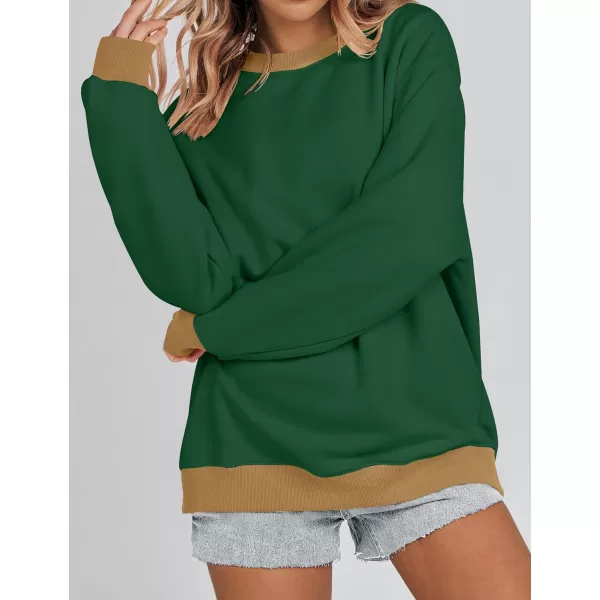 imageZESICA 2023 Sweatshirts for Women Casual Oversized Long Sleeve Crewneck Y2K Fleece Loose Pullover Sweatshirt TopsDarkgreen