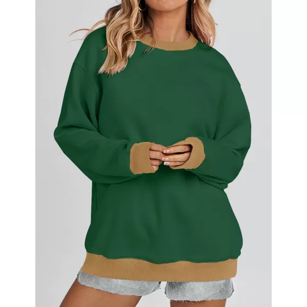 imageZESICA 2023 Sweatshirts for Women Casual Oversized Long Sleeve Crewneck Y2K Fleece Loose Pullover Sweatshirt TopsDarkgreen