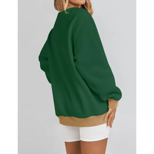 imageZESICA 2023 Sweatshirts for Women Casual Oversized Long Sleeve Crewneck Y2K Fleece Loose Pullover Sweatshirt TopsDarkgreen