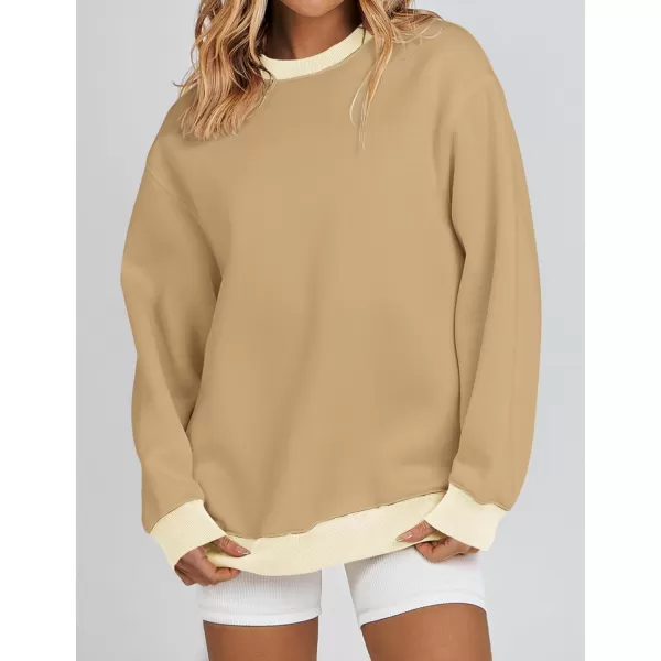 imageZESICA 2023 Sweatshirts for Women Casual Oversized Long Sleeve Crewneck Y2K Fleece Loose Pullover Sweatshirt TopsKhaki