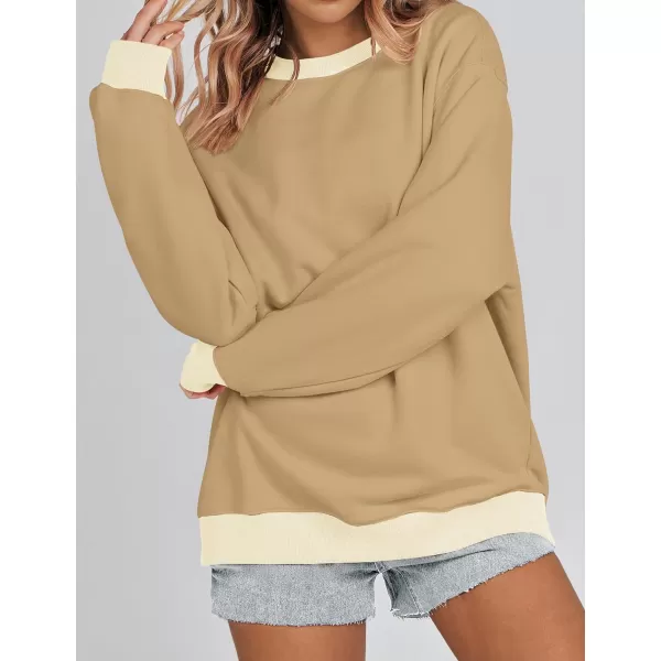 imageZESICA 2023 Sweatshirts for Women Casual Oversized Long Sleeve Crewneck Y2K Fleece Loose Pullover Sweatshirt TopsKhaki